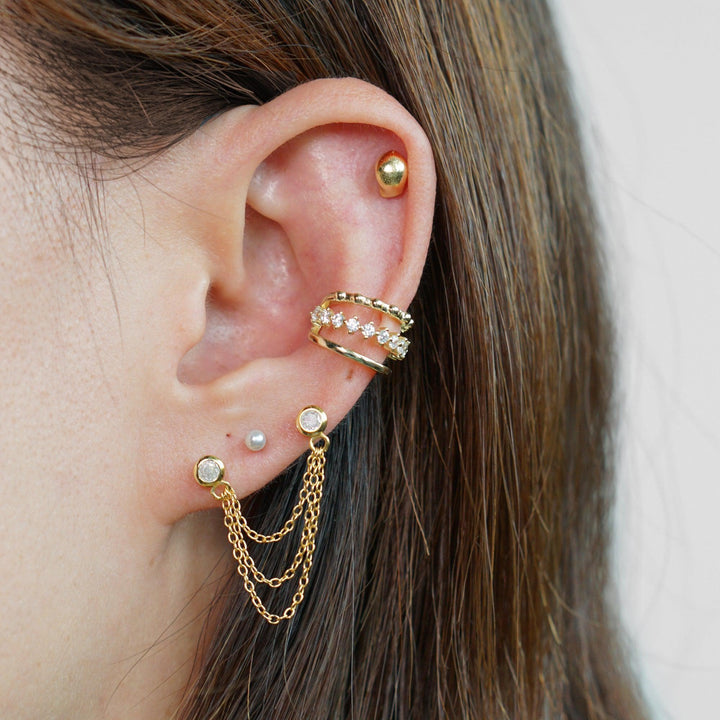 Triple Chains Connected Double Piercing Earring Erica Jewels