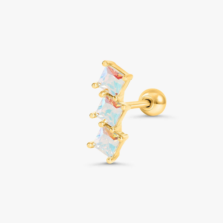 Triple Square White AB 3A CZ  Stone Flat Back Piercing Earring