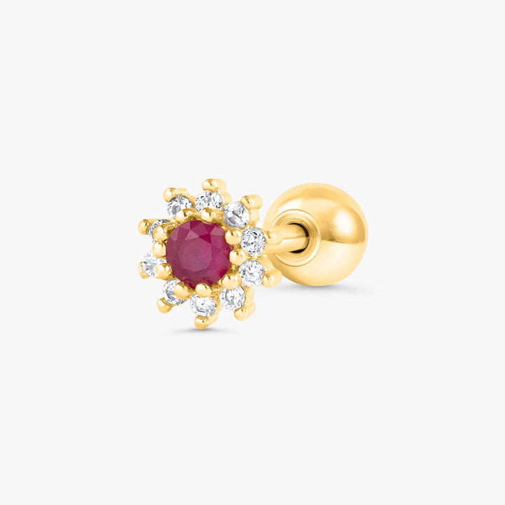 Ruby Red 3A CZ  Sunflower Flat Back Piercing Earring