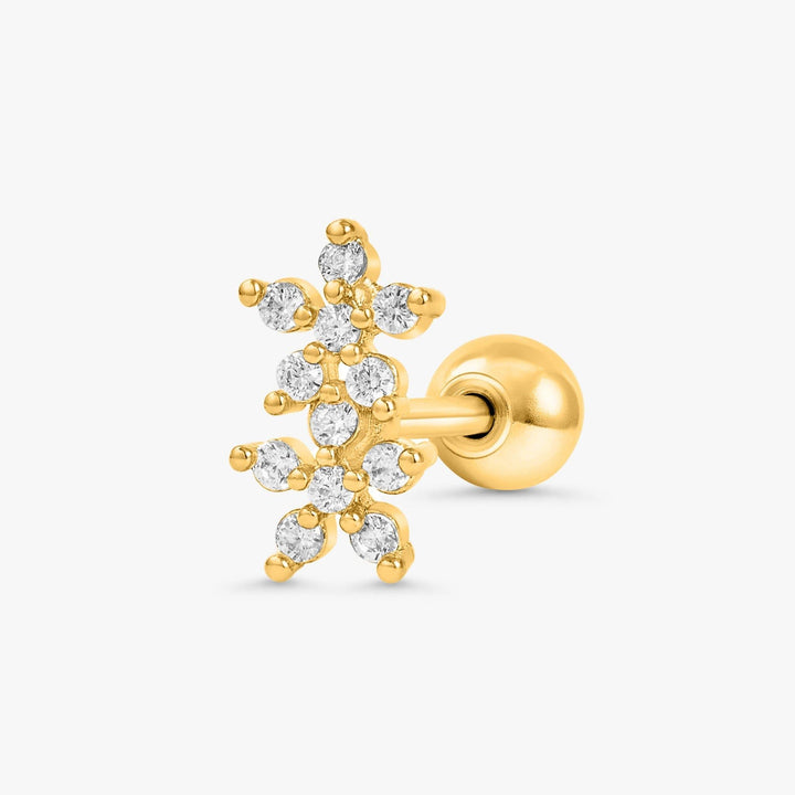 Crystal 3A CZ  Double Flowers Flat Back Piercing Stud