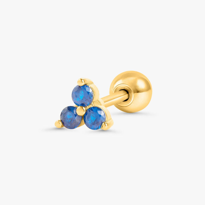 Sapphire Blue 3A CZ  Three Leaf Clover Flat Back Piercing Stud