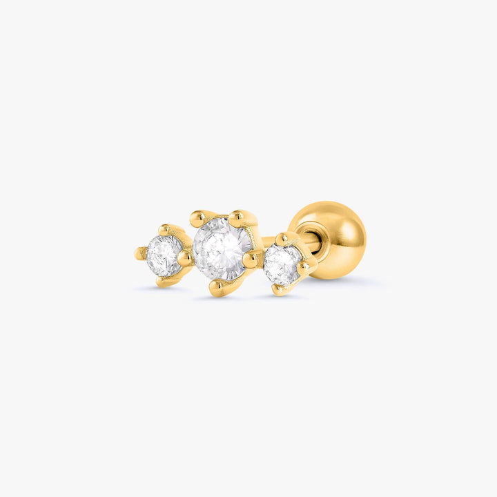 Triple Crystal 3A CZ  Flat Back Piercing Stud