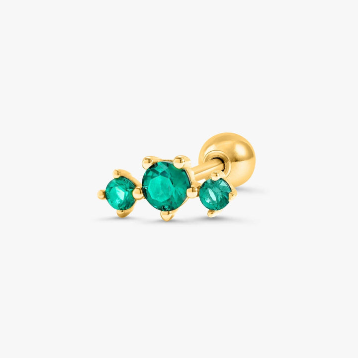 Triple Emerald Green 3A CZ  Flat Back Piercing Earring