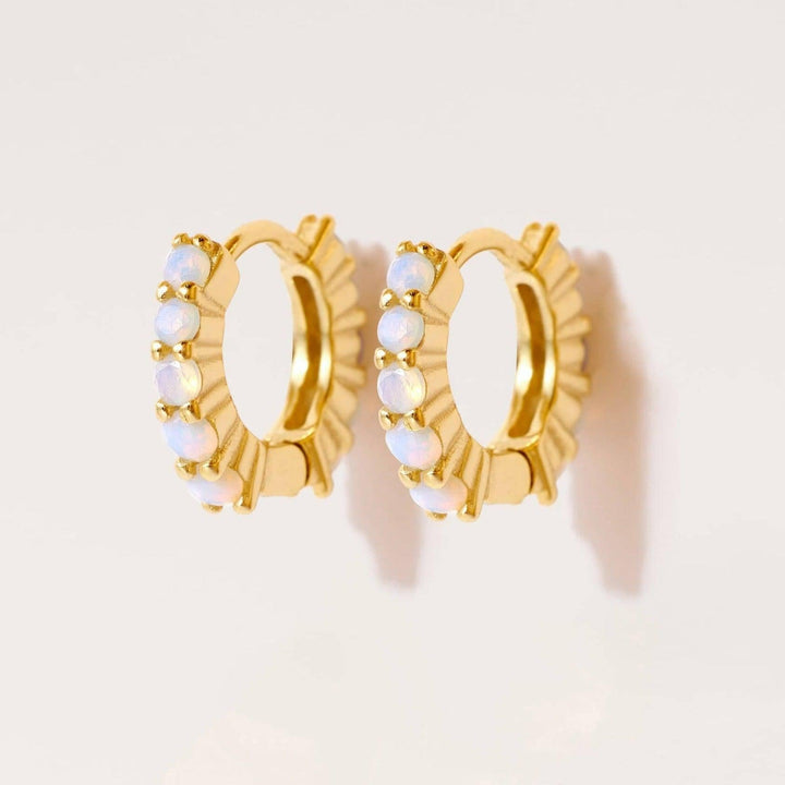 6MM White Opal Upper Helix Huggie Hoop Earrings