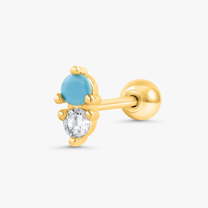 Turquoise Double Gemstone Flat Back Piercing Earring