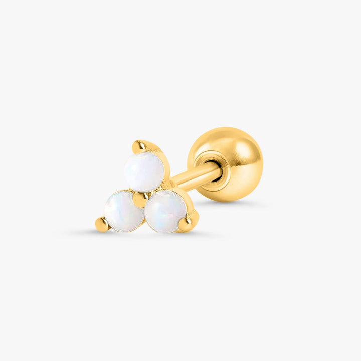 Boucle d'oreille piercing triple opale blanche à dos plat