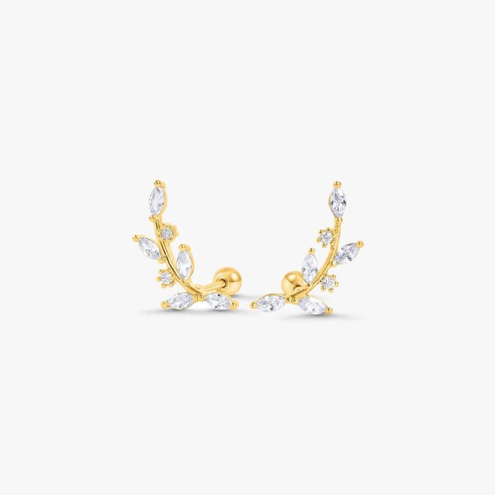 Dainty Crystal 3A CZ  Leaf Flat Back Piercing Earring-Right Ear