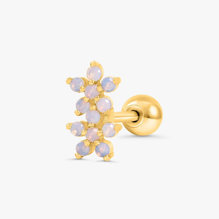 White Moonstone Double Flower Flat Back Piercing Stud