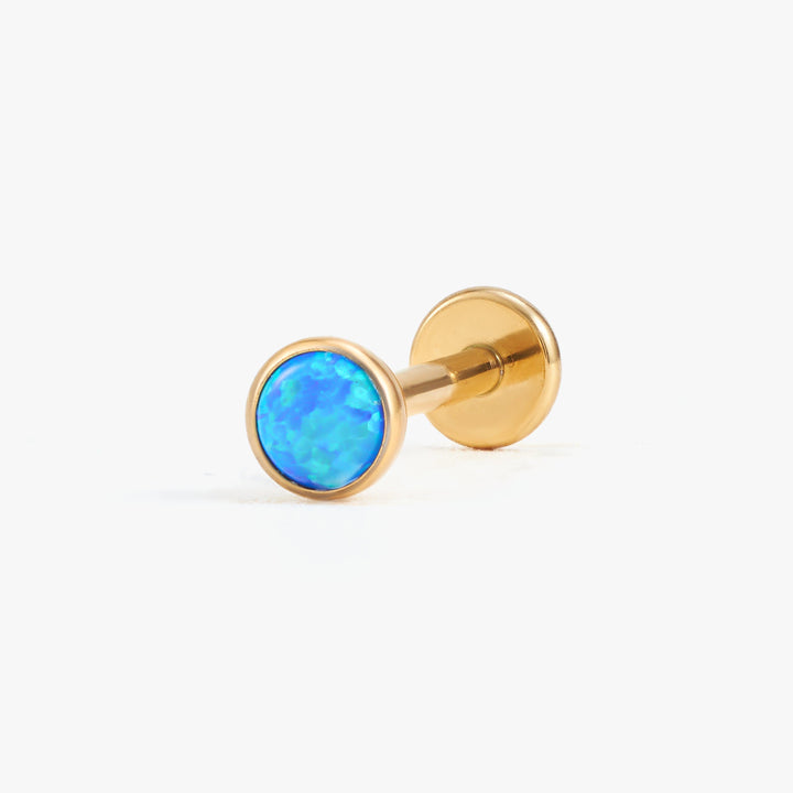 Multiple Sizes Blue Opal Bezeled Push Pin Earring