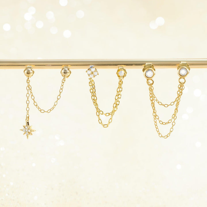 North Star Stud Chain Earrings