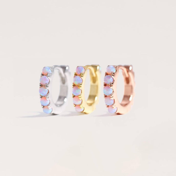 Multiple Sizes Pink Opal Hoop Earrings