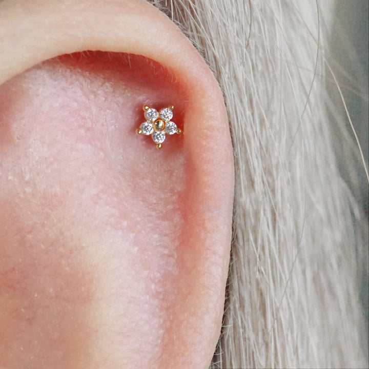 Tiny Flower Crystal 3A CZ Push Pin Earring
