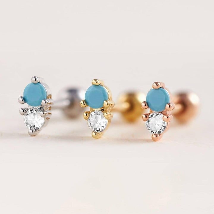Turquoise Double Gemstone Flat Back Piercing Earring