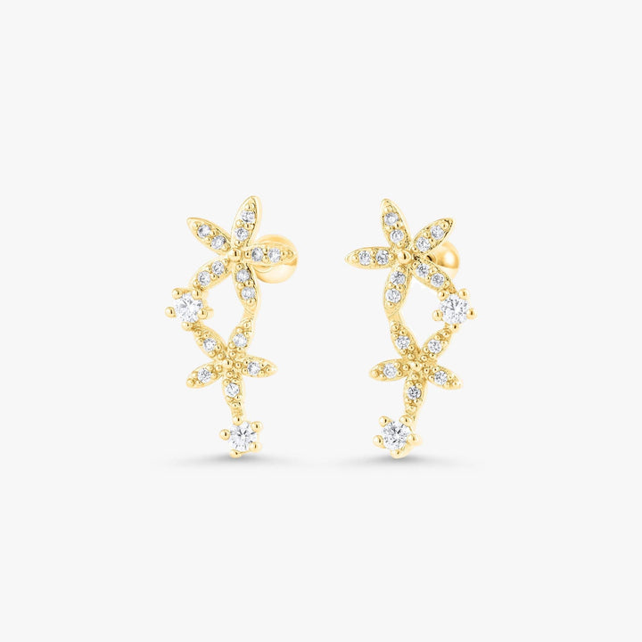 Helix Crystal 3A CZ  Double Flower Flat Back Piercing Earring-Right Ear