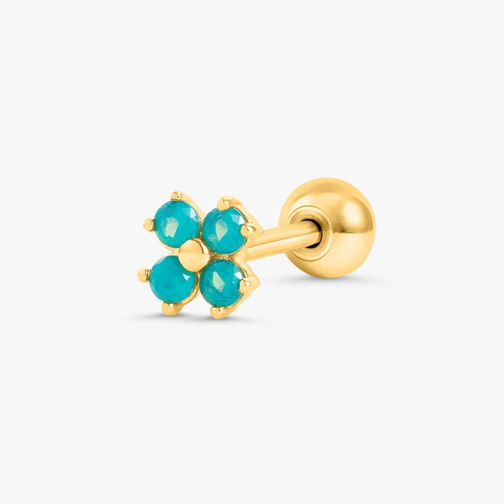 Grüner Mondstein Vierblättriges Kleeblatt Lotus Flache Rückseite Piercing Ohrstecker