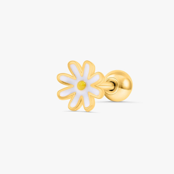 White Enamel Daisy Flower Flat Back Piercing Earring