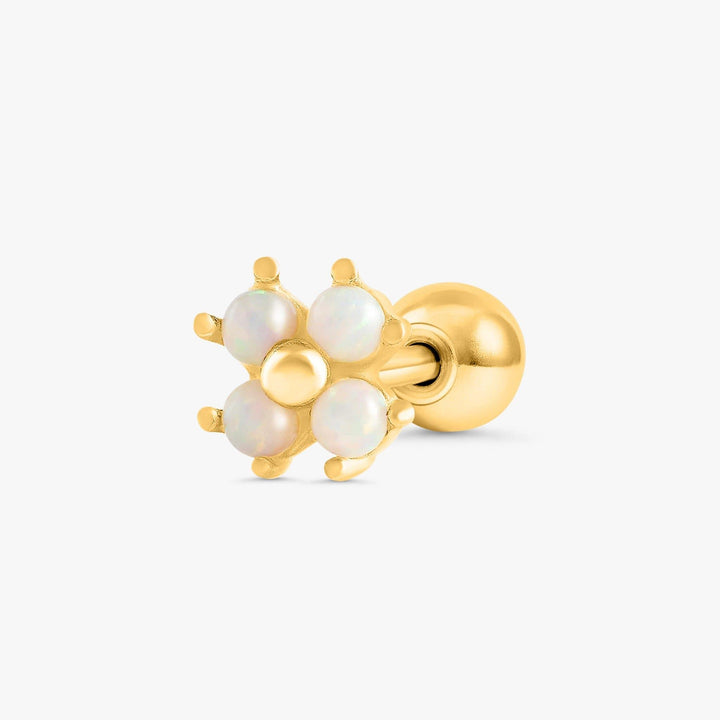 White Opal Four Leaf Clover Flat Back Piercing Earring