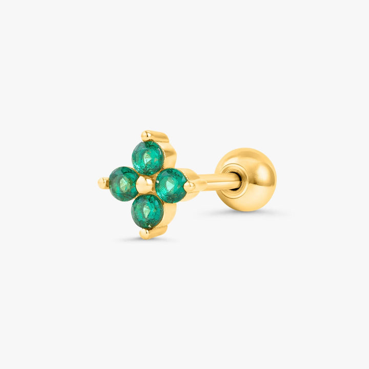 Emerald Green 3A CZ  Four Leaf Clover Flat Back Piercing Stud