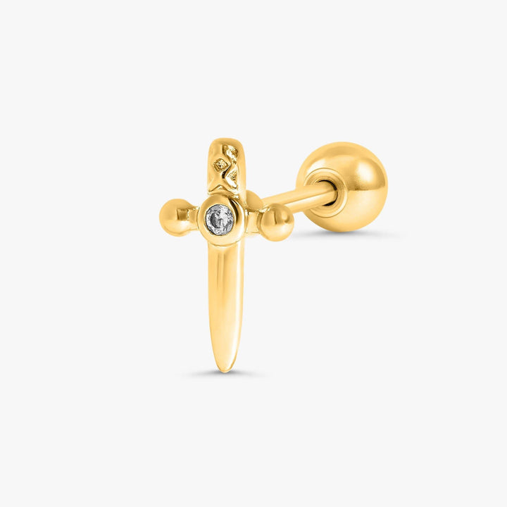 Schlichter Piercing-Ohrring mit flacher Rückseite und Kreuz-/Schwertmotiv