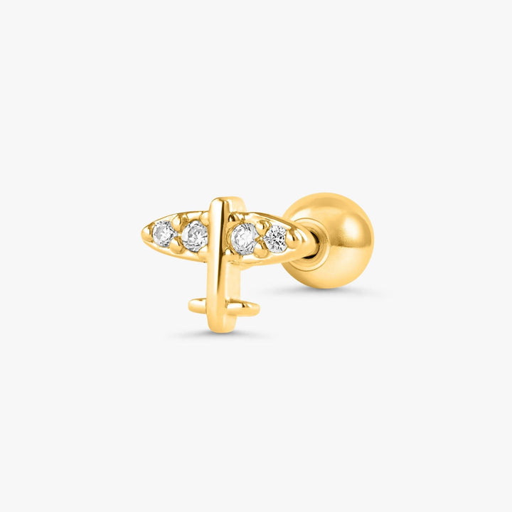 Tiny Airplane Crystal 3A CZ  Flat Back Piercing Earring