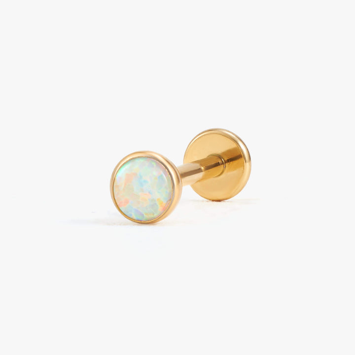 Multiple Sizes White Opal Bezeled Push Pin Earring