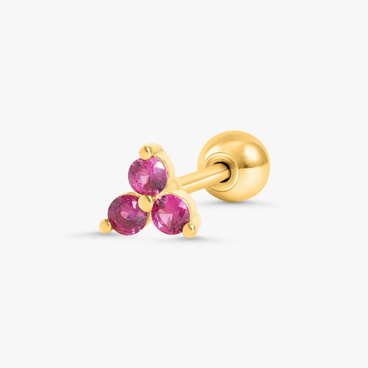 Ruby Red 3A CZ  Three Leaf Clover Flat Back Piercing Stud