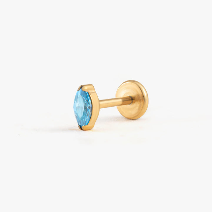 Tiny Marquise Aquamarine Light Blue 3A CZ Push Pin Piercing Earring
