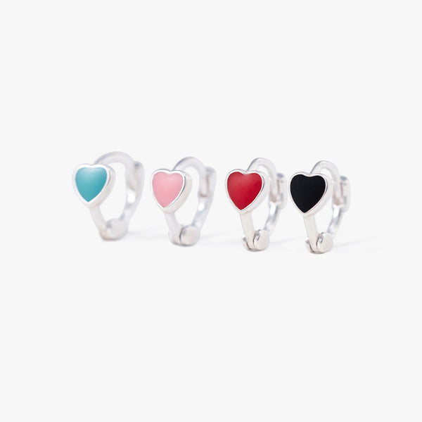 Colorful Enamel Heart Huggie Hoops