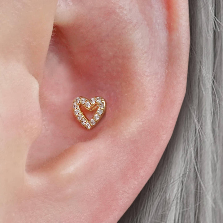 Love Shaped Crystal 3A CZ  Flat Back Piercing Earring
