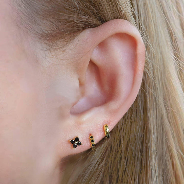 Black 3A CZ  Four Leaf Clover Flat Back Piercing Stud