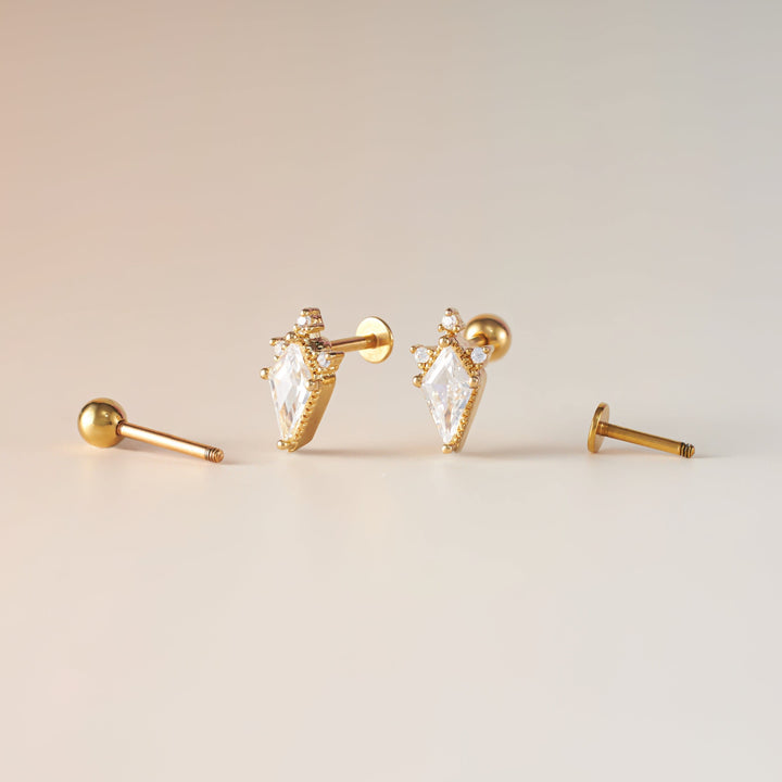 Kite Cut Crystal 3A CZ Flat Back Piercing Earring