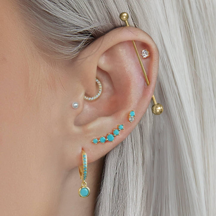 Curved Turquoise Flat Back Piercing Earring