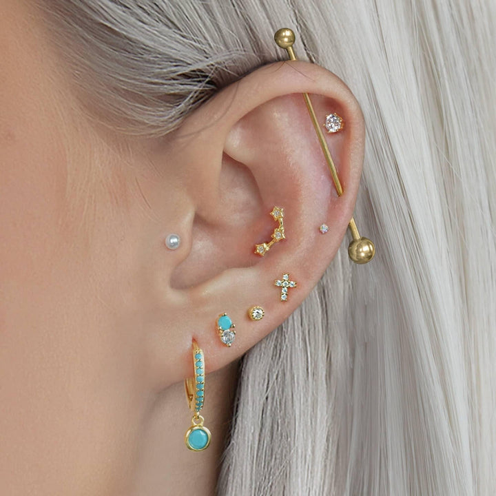 Turquoise Double Gemstone Flat Back Piercing Earring