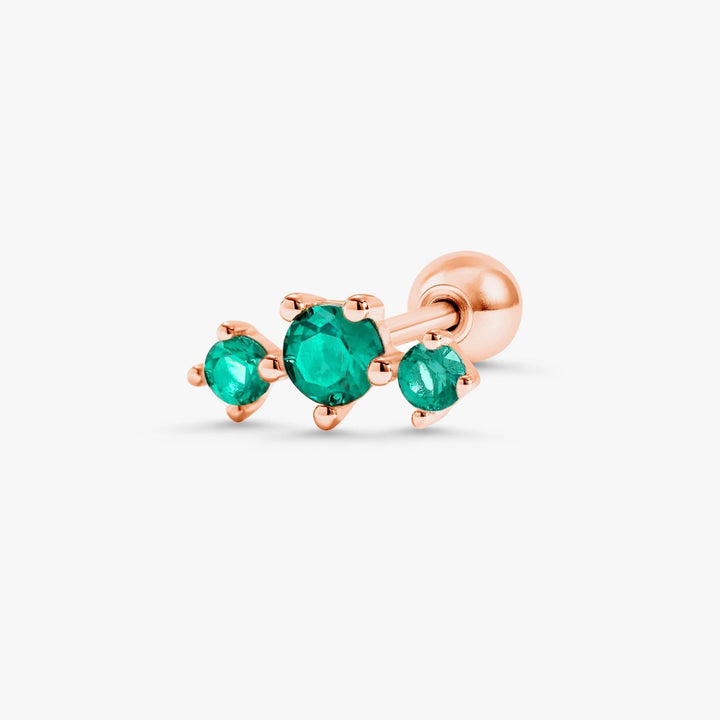 Triple Emerald Green 3A CZ  Flat Back Piercing Earring