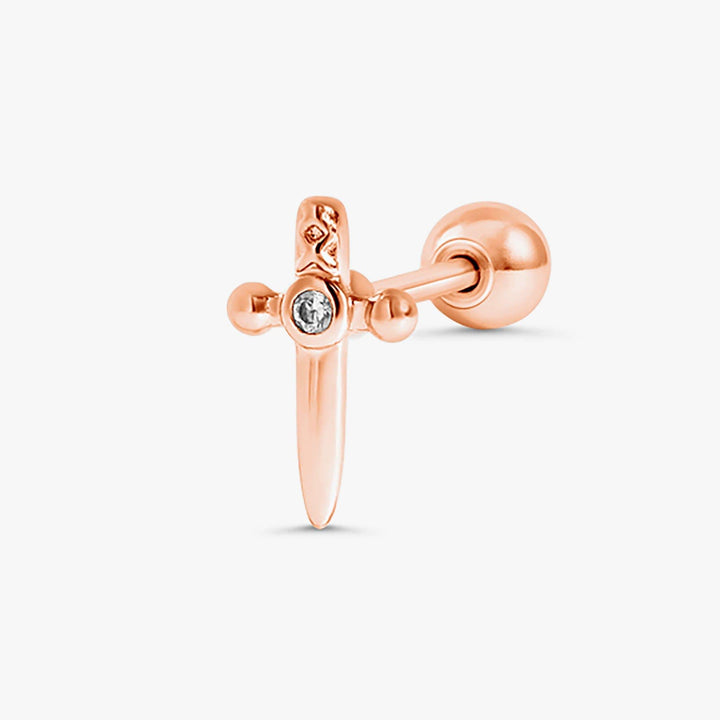 Schlichter Piercing-Ohrring mit flacher Rückseite und Kreuz-/Schwertmotiv