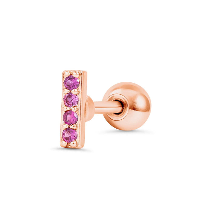 Ruby Red 3A CZ  Bar Flat Back Piercing Earring