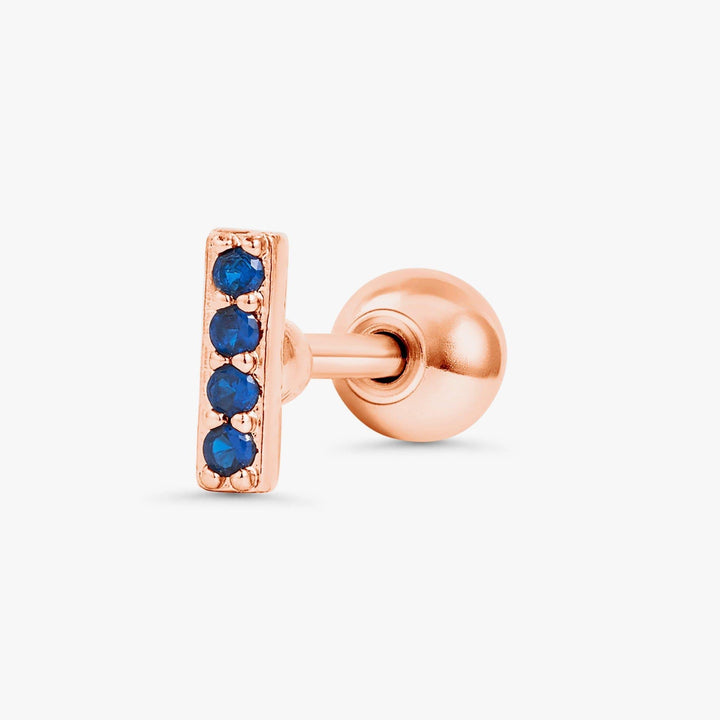 Sapphire Blue 3A CZ  Bar Flat Back Piercing Earring