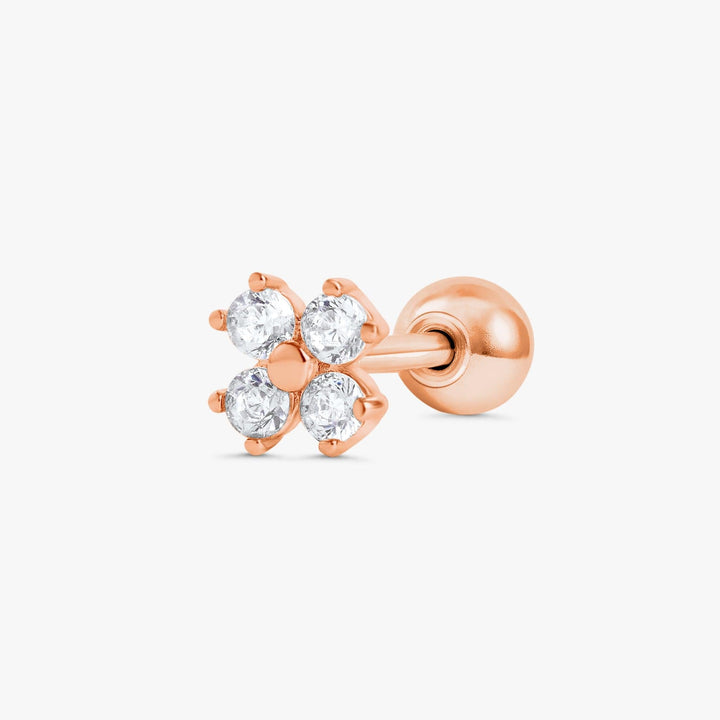 Crystal 3A CZ   Four Leaf Clover Flat Back Piercing Earring