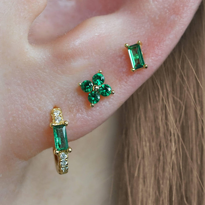 Emerald Green 3A CZ  Four Leaf Clover Flat Back Piercing Stud