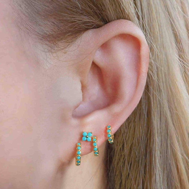 Turquoise Four Leaf Clover Flat Back Piercing Earring