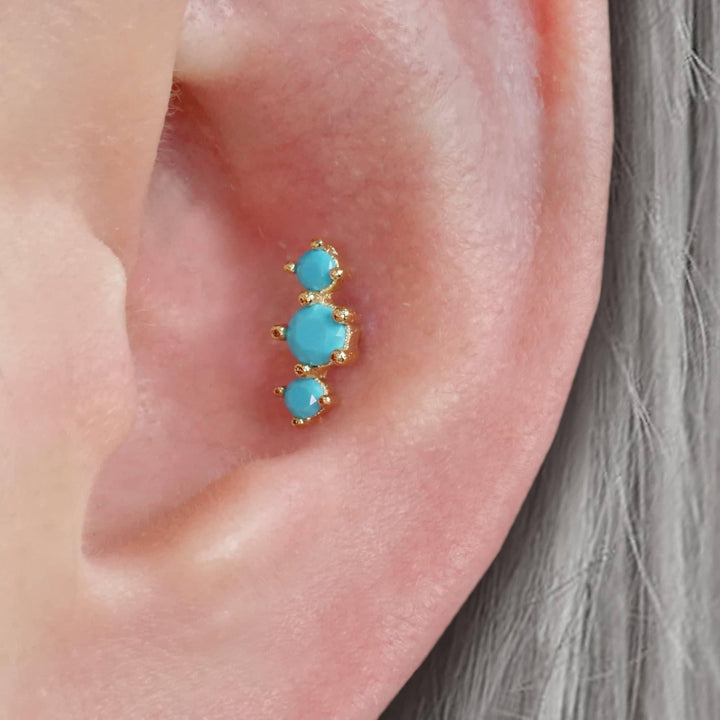 Triple Turquoise Flat Back Piercing Earring