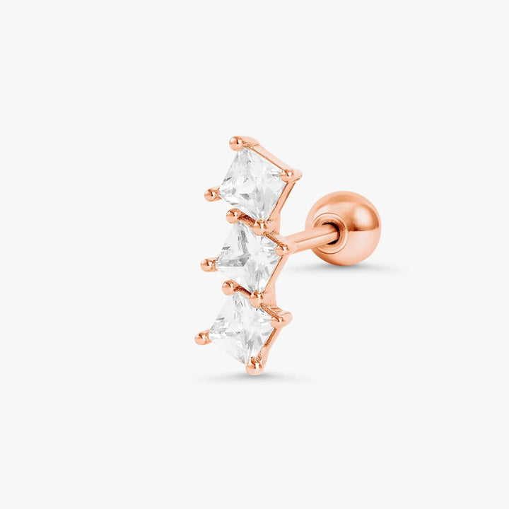 Triple Square Crystal 3A CZ  Flat Back Piercing Earring