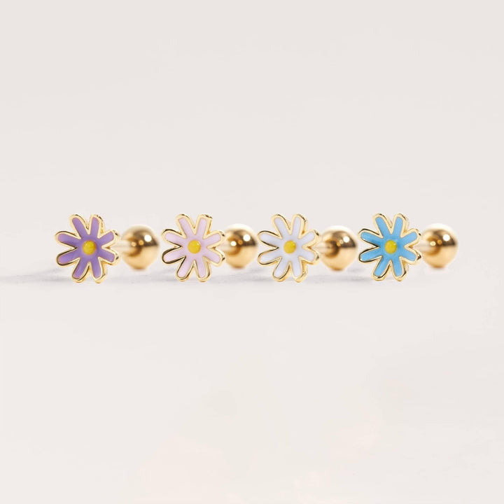Pink Enamel Daisy Flower Flat Back Piercing Earring