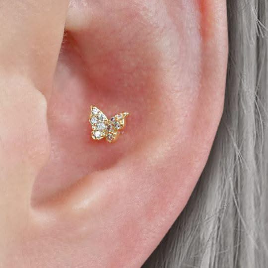 Crystal 3A CZ  Insect Butterfly Flat Back Piercing Earring