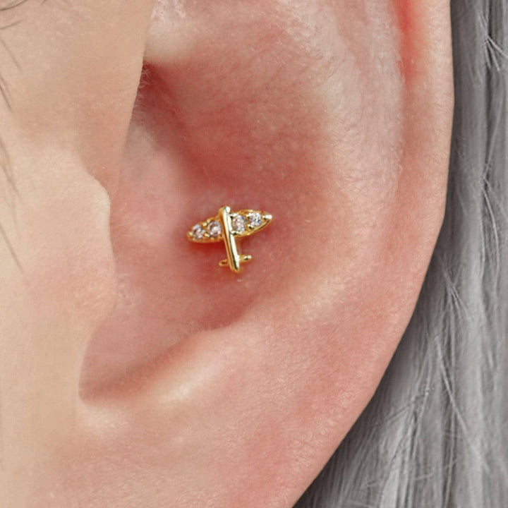 Rose Gold Tiny Airplane Flat Back Piercing Earring
