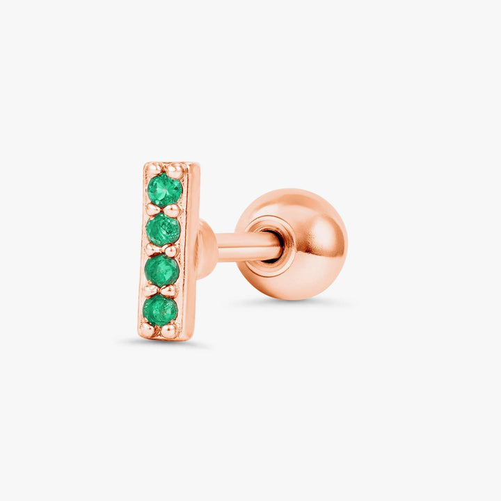 Emerald Green 3A CZ  Bar Flat Back Piercing Stud
