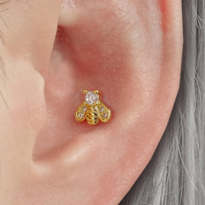 Humble Bee Crystal 3A CZ  Flat Back Piercing Stud