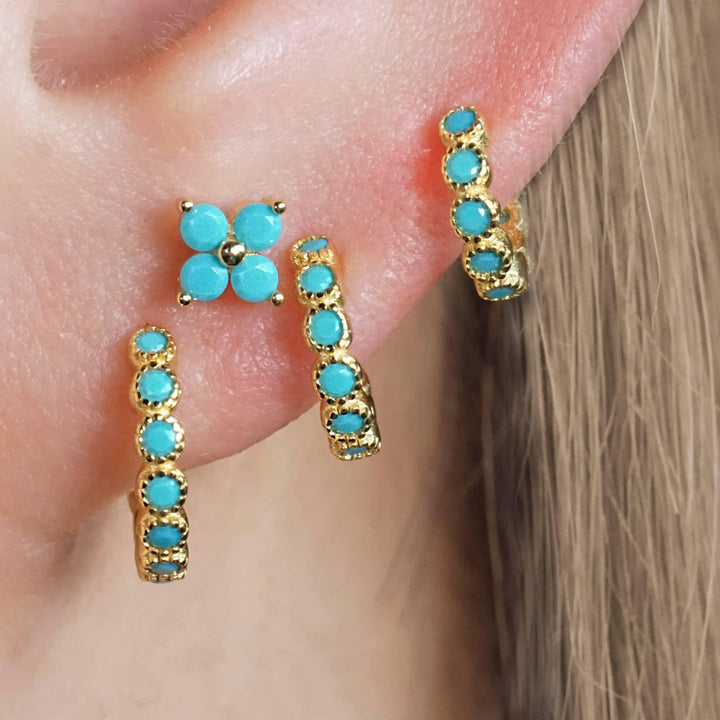 Turquoise Four Leaf Clover Flat Back Piercing Earring