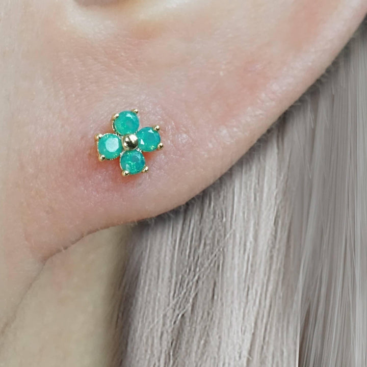 Grüner Mondstein Vierblättriges Kleeblatt Lotus Flache Rückseite Piercing Ohrstecker