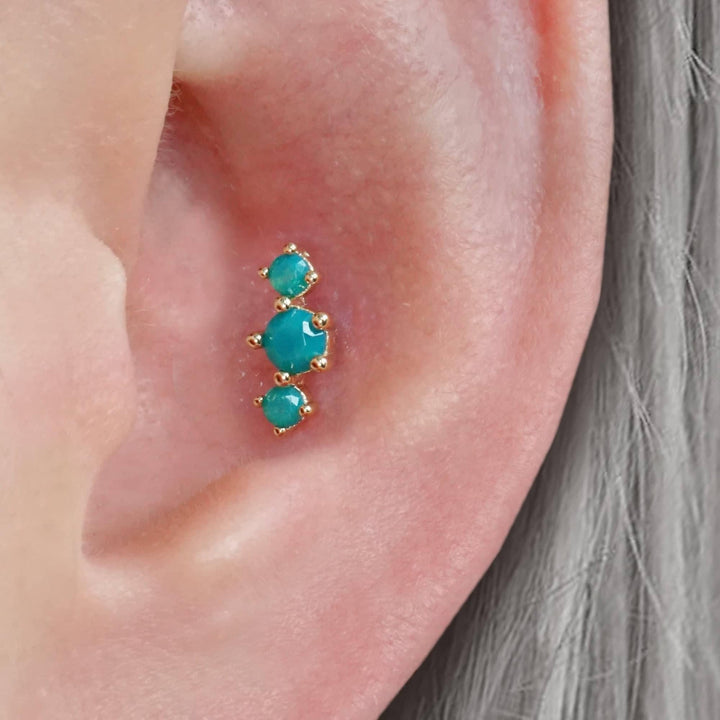 Trinity Jade Green Moonstone Flat Back Piercing Earring